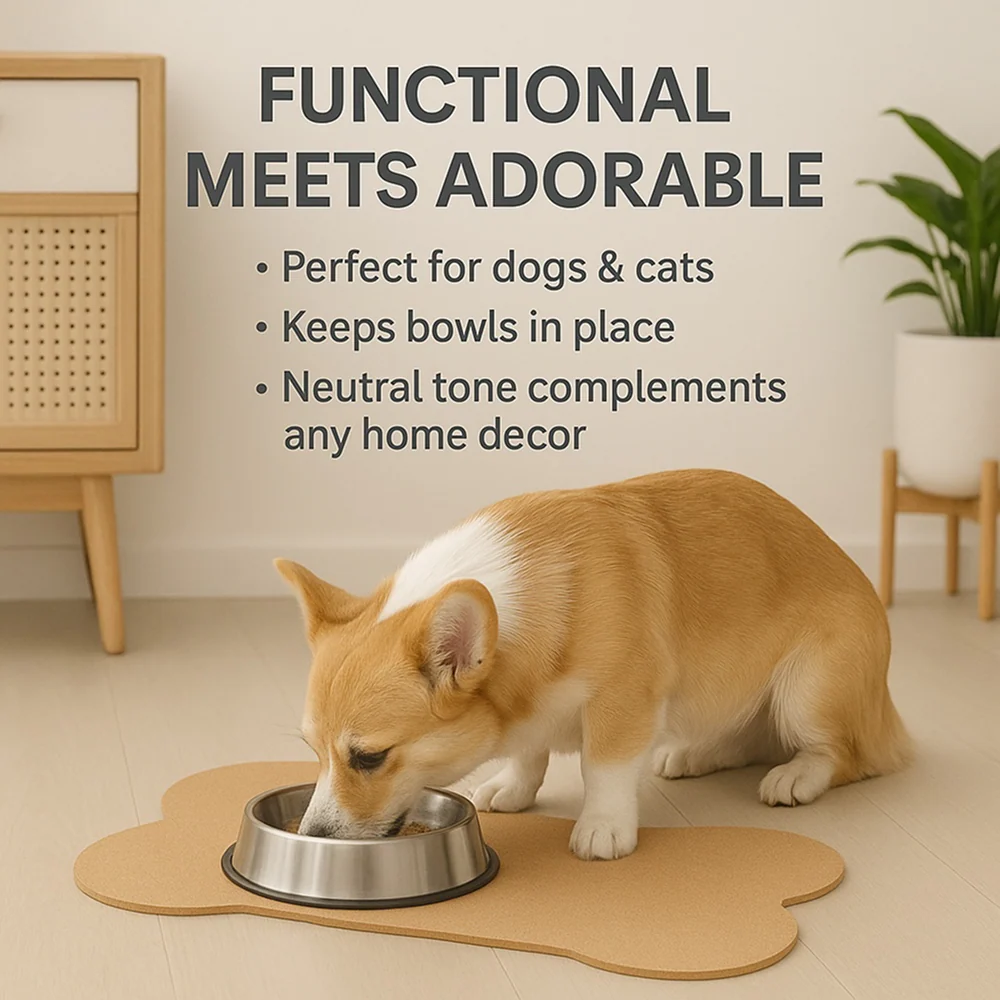 Talking Dog Club Food and Water Cork a Mat Floor for Dogs and Cats (Brown) - Image 6