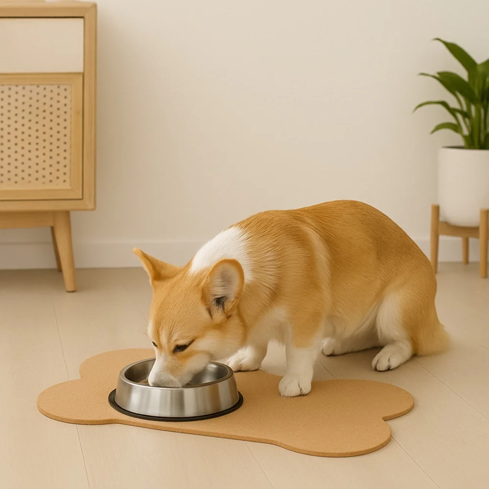 Talking Dog Club Food and Water Cork a Mat Floor for Dogs and Cats (Brown) - Image 7