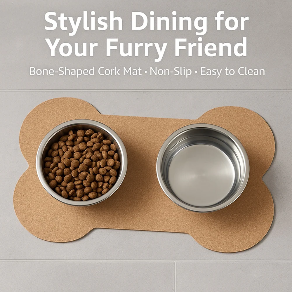 Talking Dog Club Food and Water Cork a Mat Floor for Dogs and Cats (Brown) - Image 9
