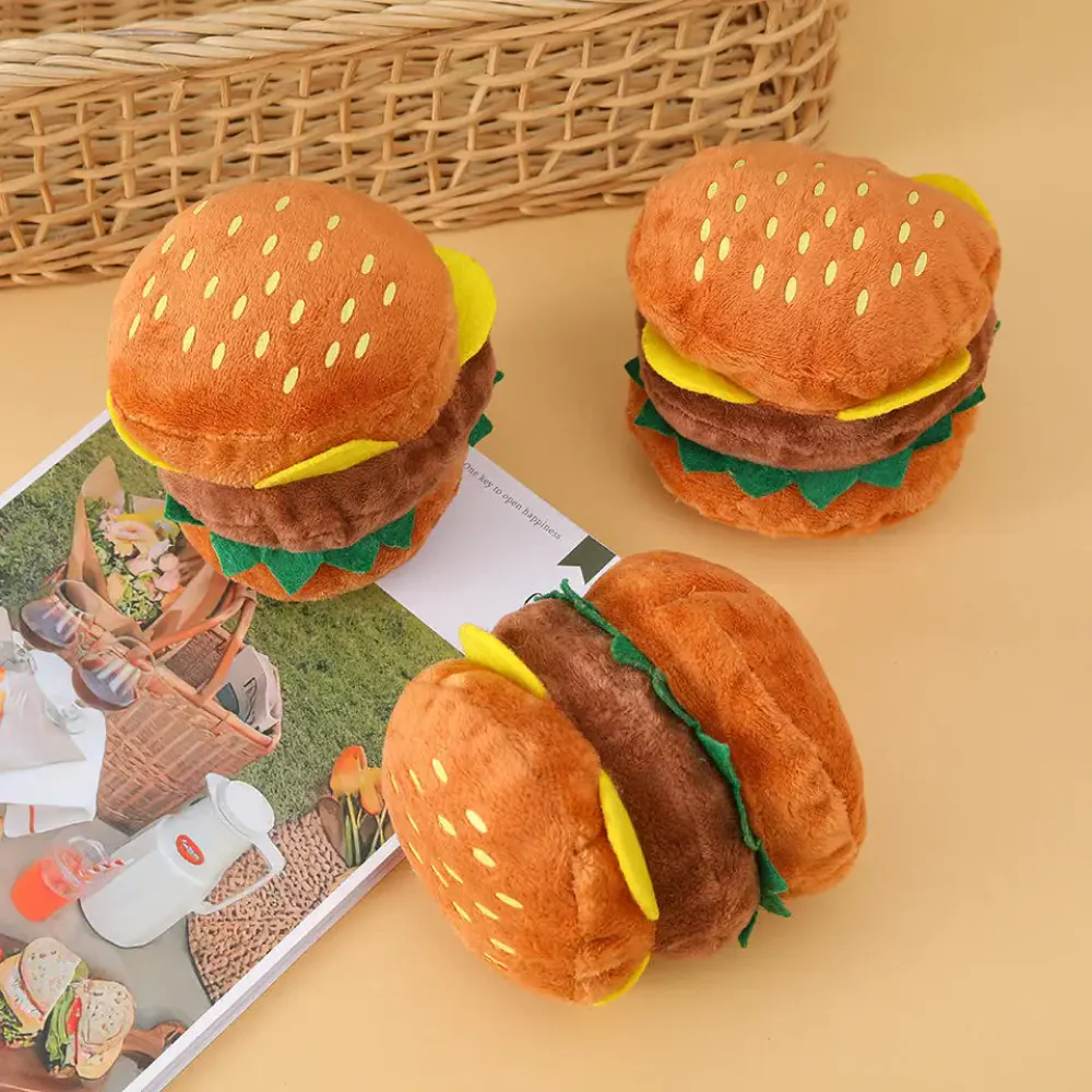 Talking Dog Club Ham Burger Plush Toy for Dogs (Brown) - Image 3