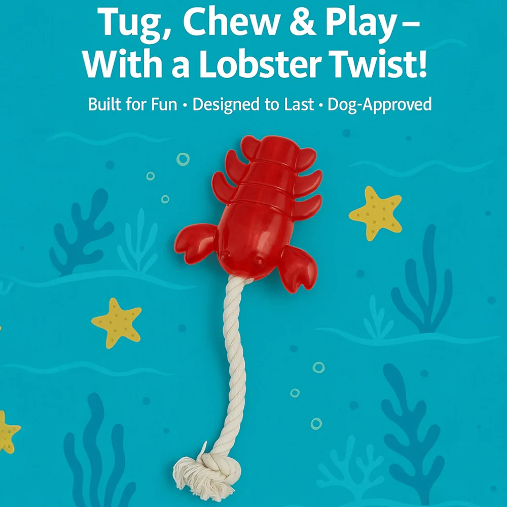 Talking Dog Club Lobster with Rope Treat Dispenser Toy for Dogs (Red) - Image 3