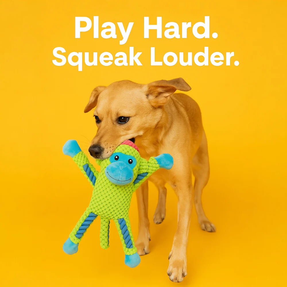 Talking Dog Club Monkey on Ropes with Multiple Squeaker Toy for Dogs (Green) - Image 4