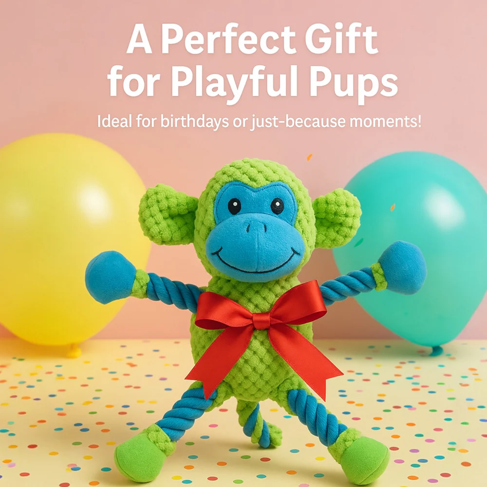 Talking Dog Club Monkey on Ropes with Multiple Squeaker Toy for Dogs (Pink) - Image 5