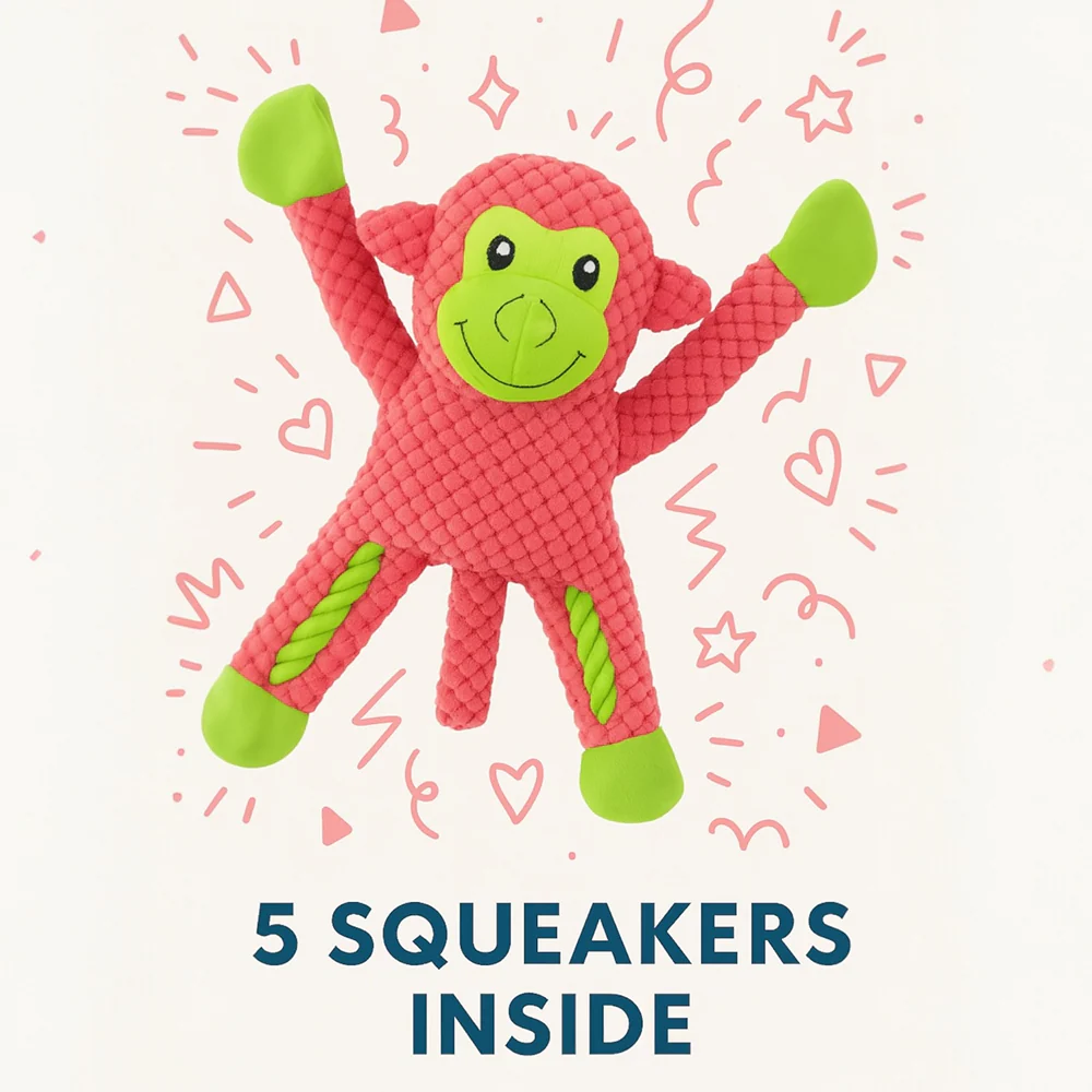 Talking Dog Club Monkey on Ropes with Multiple Squeaker Toy for Dogs (Pink) - Image 6