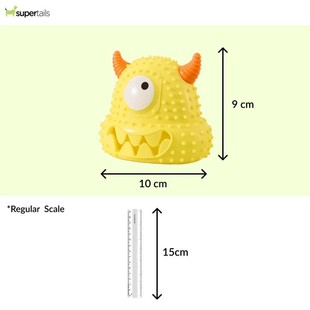 Talking Dog Club Monster Head Tough Rubber Chew Toy for Dogs (Yellow) - Image 2