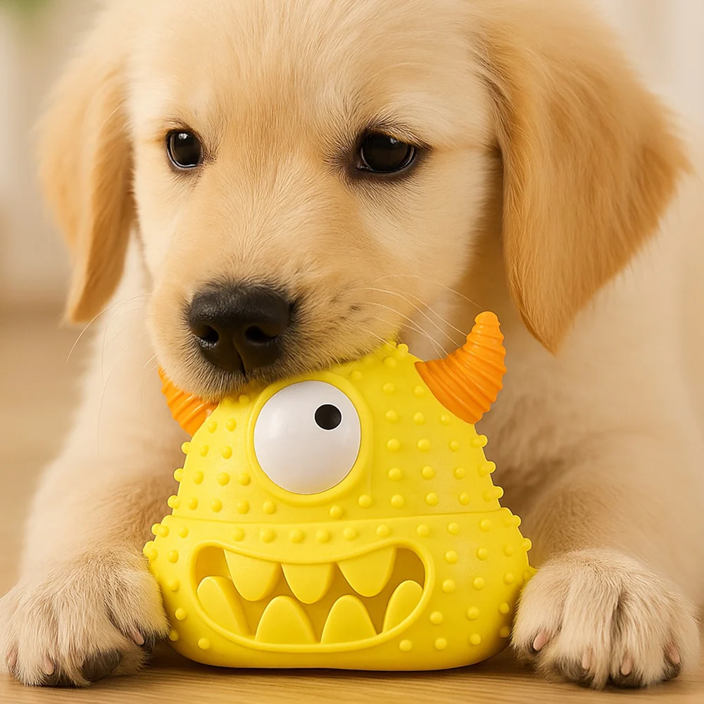 Talking Dog Club Monster Head Tough Rubber Chew Toy for Dogs (Yellow) - Image 3