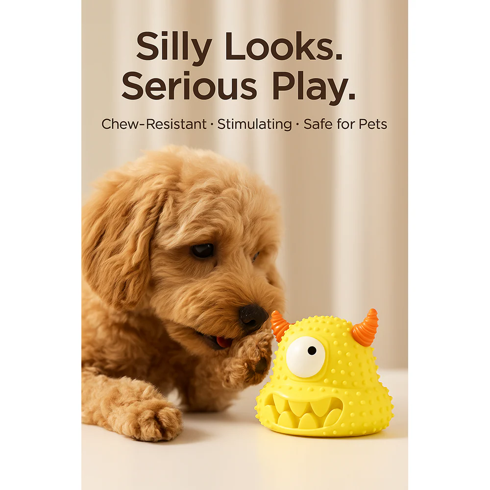 Talking Dog Club Monster Head Tough Rubber Chew Toy for Dogs (Yellow) - Image 4