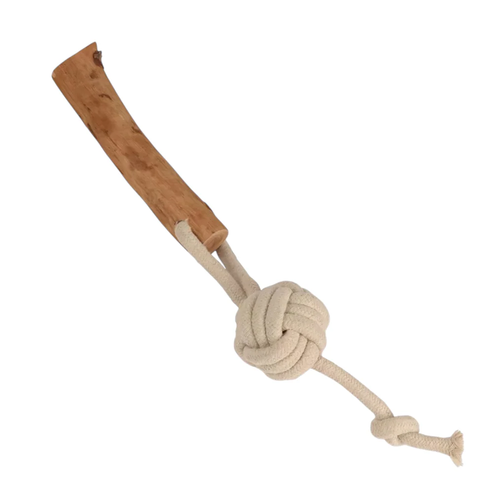 Talking Dog Club Natural Ball & Stick Tug Toy for Dogs (White and Brown)