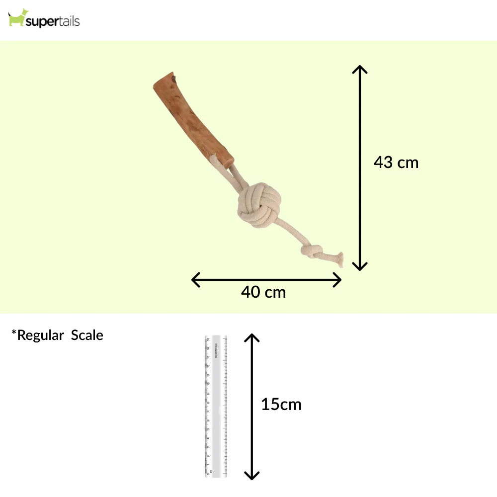 Talking Dog Club Natural Ball & Stick Tug Toy for Dogs (White and Brown) - Image 2