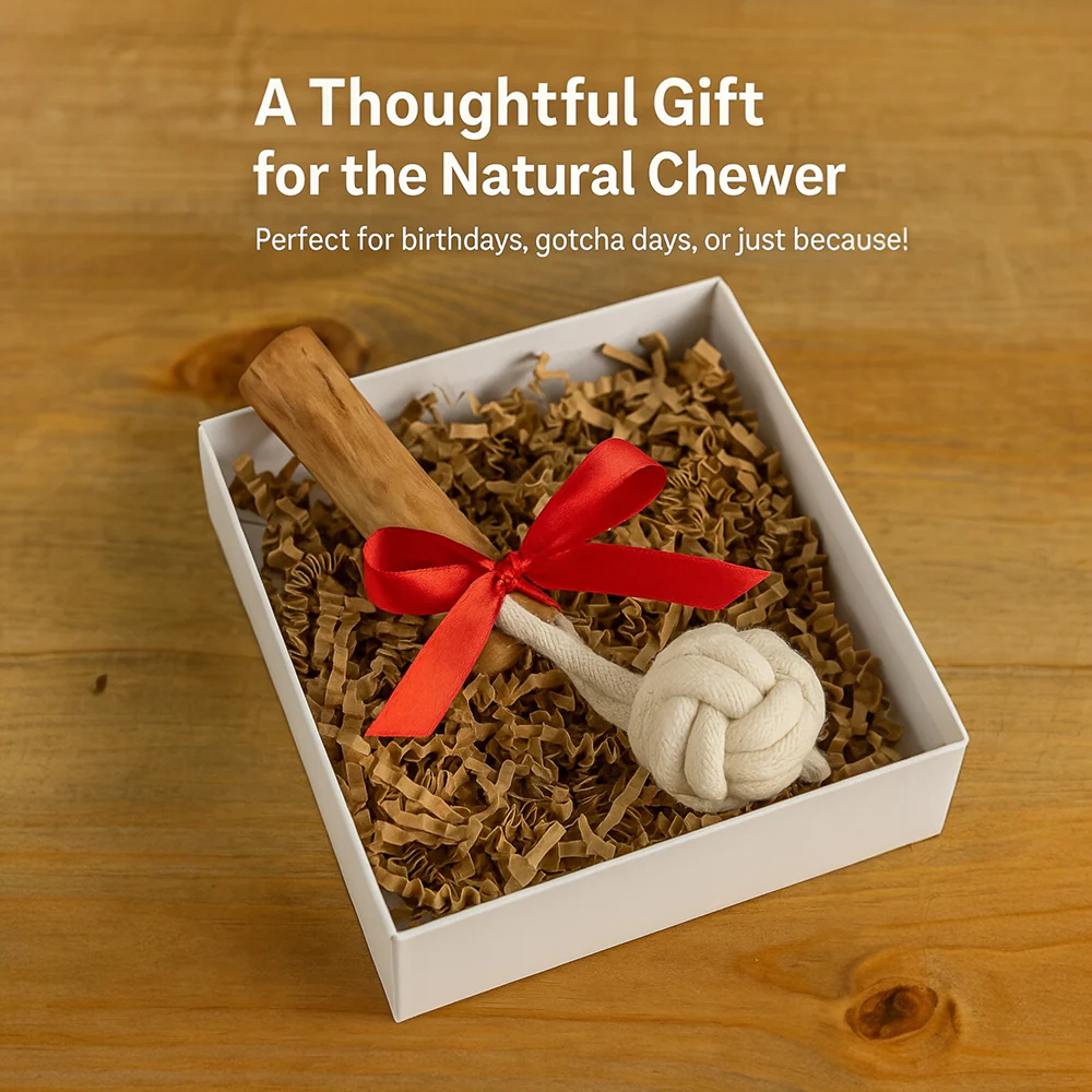 Talking Dog Club Natural Ball & Stick Tug Toy for Dogs (White and Brown) - Image 3