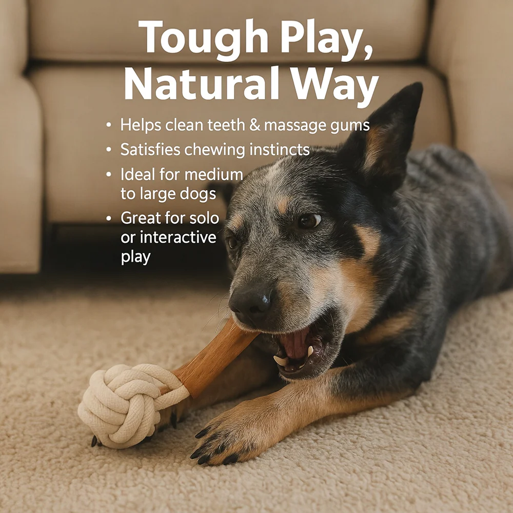Talking Dog Club Natural Ball & Stick Tug Toy for Dogs (White and Brown) - Image 4