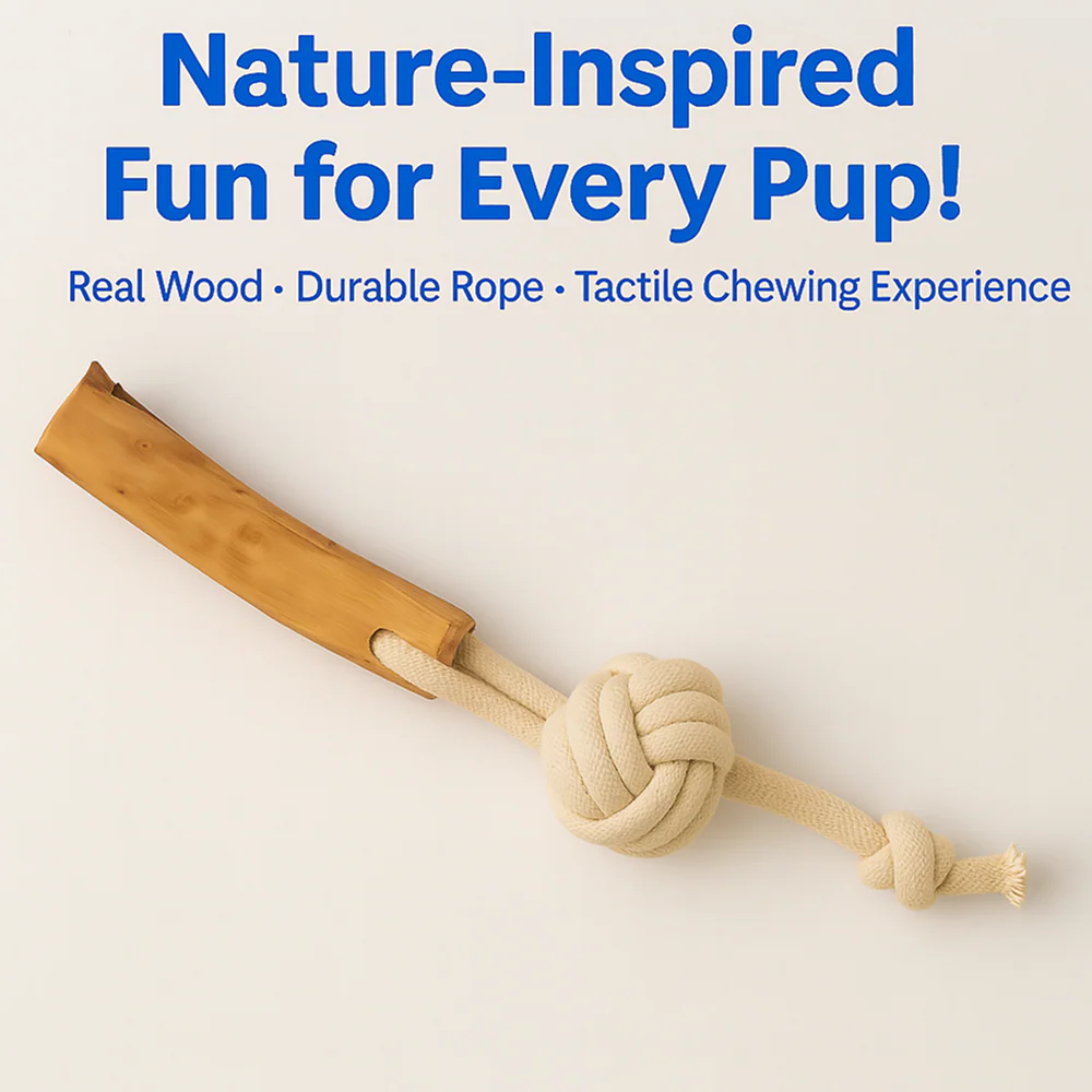 Talking Dog Club Natural Ball & Stick Tug Toy for Dogs (White and Brown) - Image 6