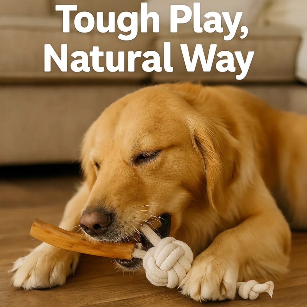 Talking Dog Club Natural Ball & Stick Tug Toy for Dogs (White and Brown) - Image 7