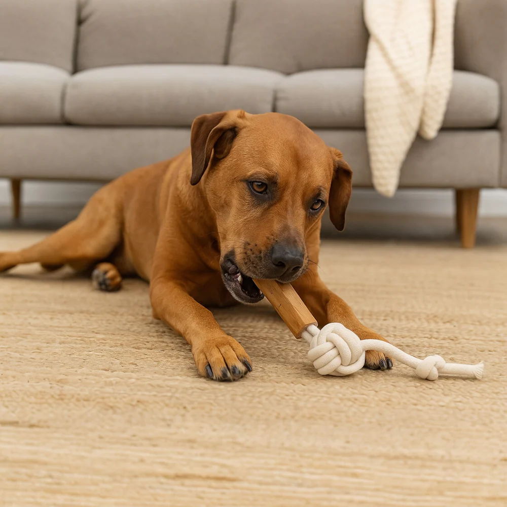 Talking Dog Club Natural Ball & Stick Tug Toy for Dogs (White and Brown) - Image 8