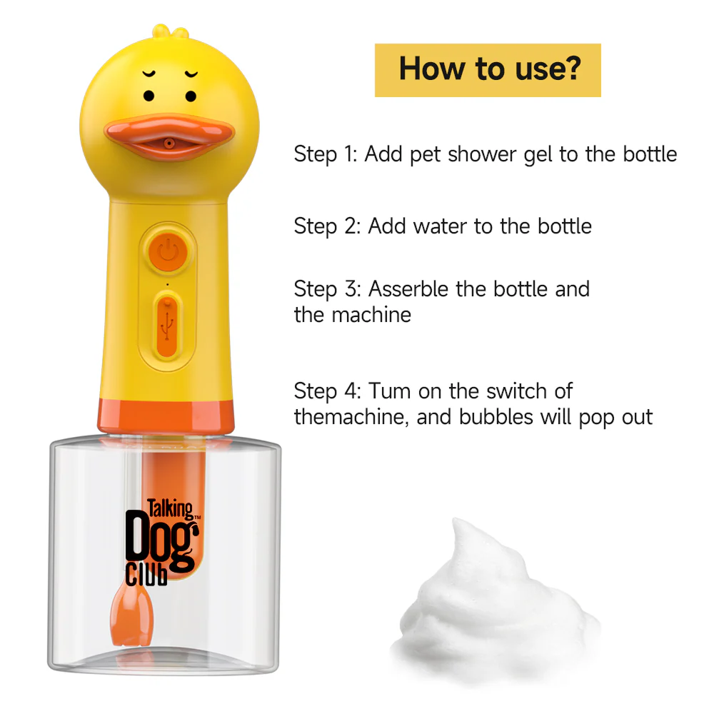 Talking Dog Club Oh Duck Shampoo Dispenser Spray with Free Bath brush for Dogs and Cats (Yellow) - Image 3