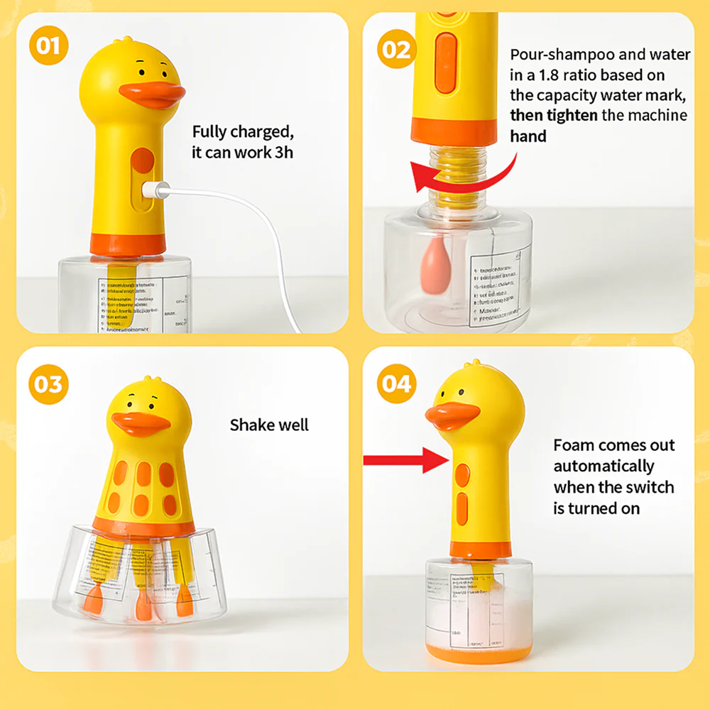 Talking Dog Club Oh Duck Shampoo Dispenser Spray with Free Bath brush for Dogs and Cats (Yellow) - Image 7