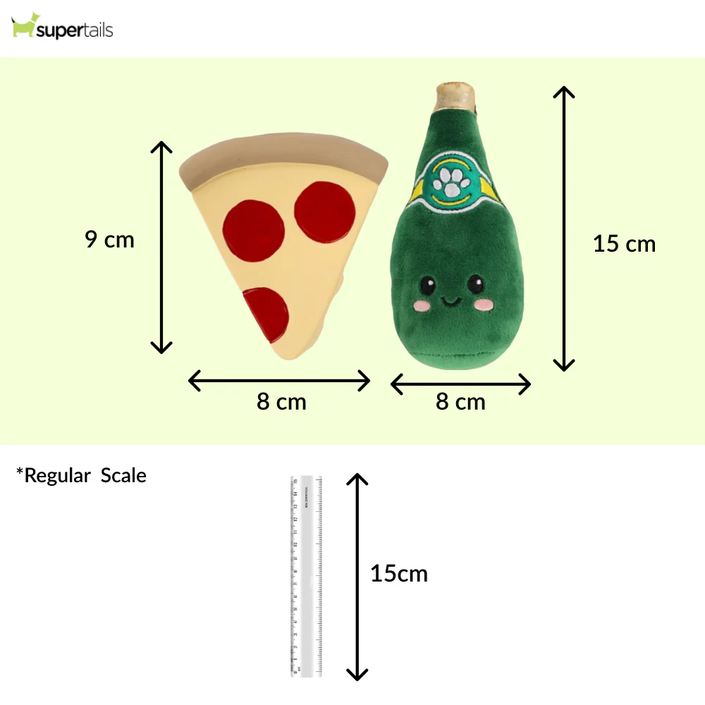 Talking Dog Club Pizza with Perrier Party Combo Plush Toy for Dogs (Red and Green) - Image 2