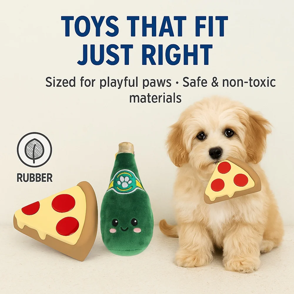 Talking Dog Club Pizza with Perrier Party Combo Plush Toy for Dogs (Red and Green) - Image 4