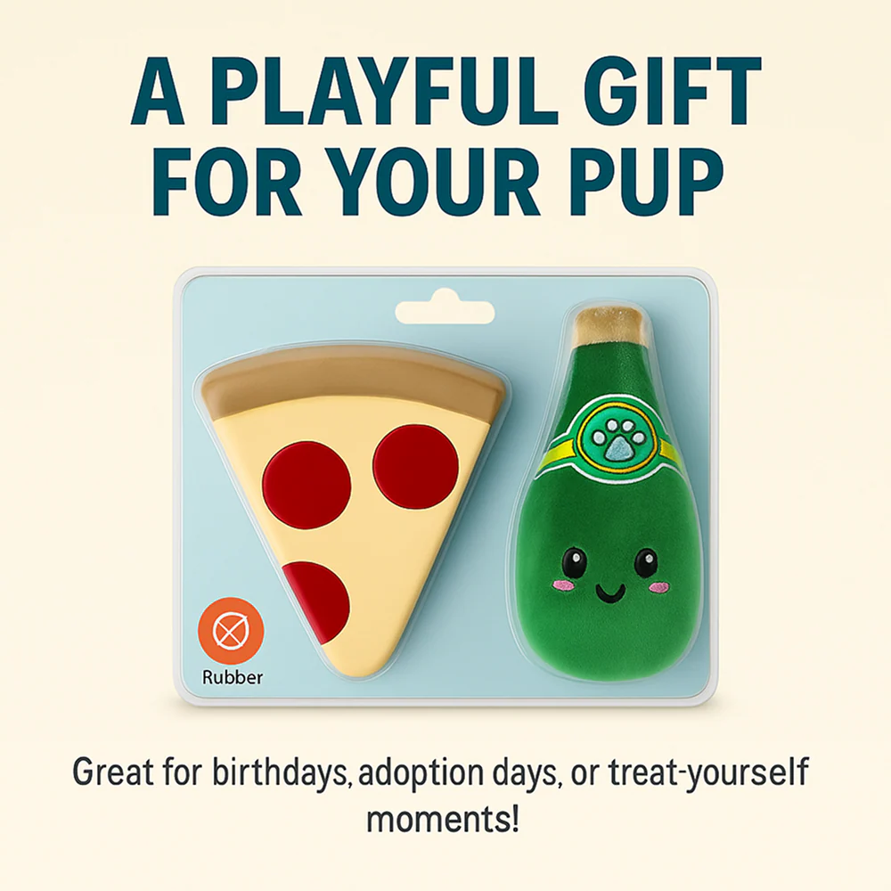Talking Dog Club Pizza with Perrier Party Combo Plush Toy for Dogs (Red and Green) - Image 5