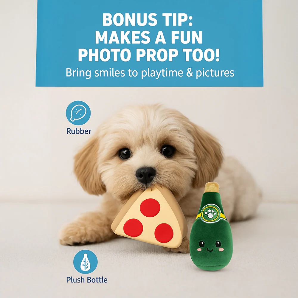 Talking Dog Club Pizza with Perrier Party Combo Plush Toy for Dogs (Red and Green) - Image 6