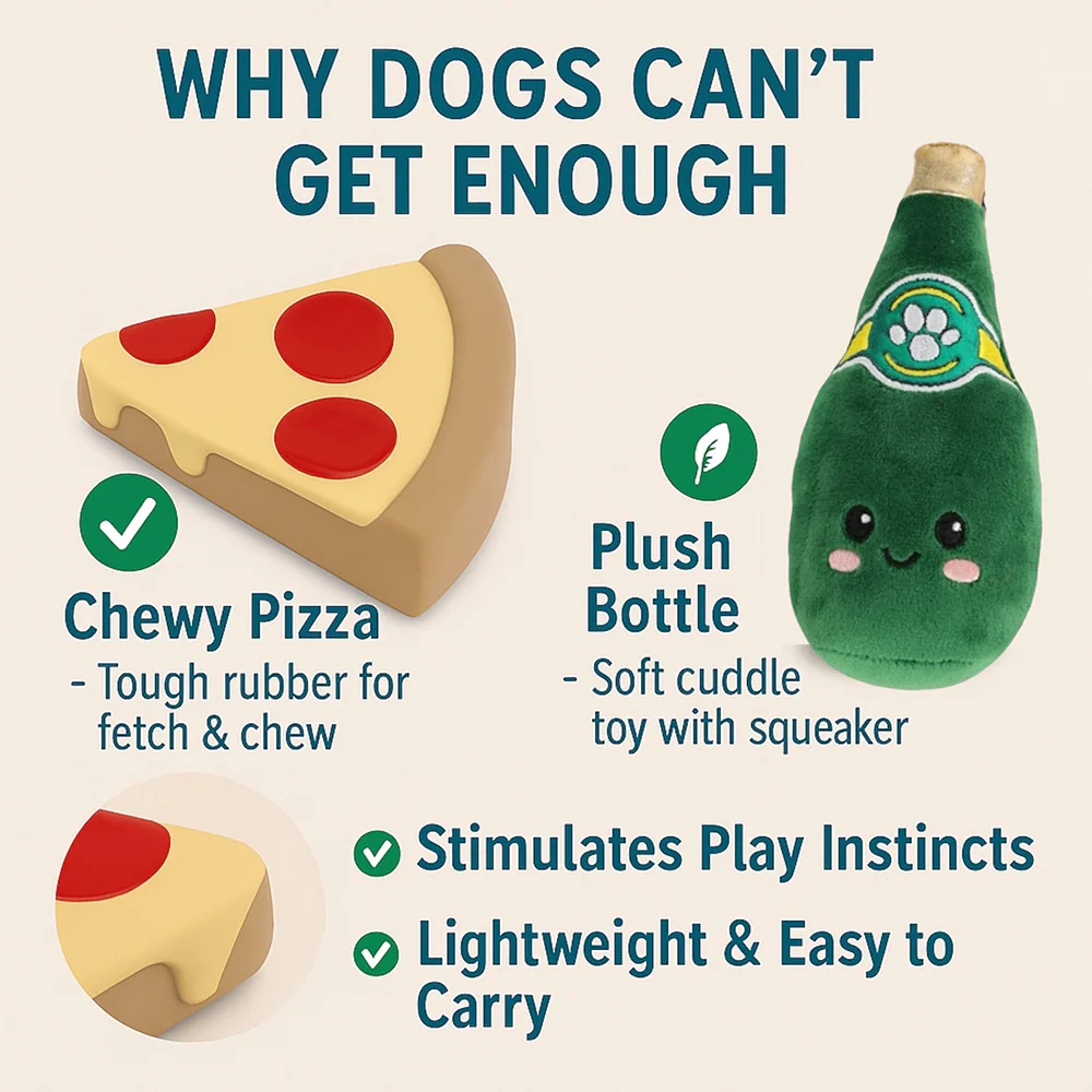 Talking Dog Club Pizza with Perrier Party Combo Plush Toy for Dogs (Red and Green) - Image 7