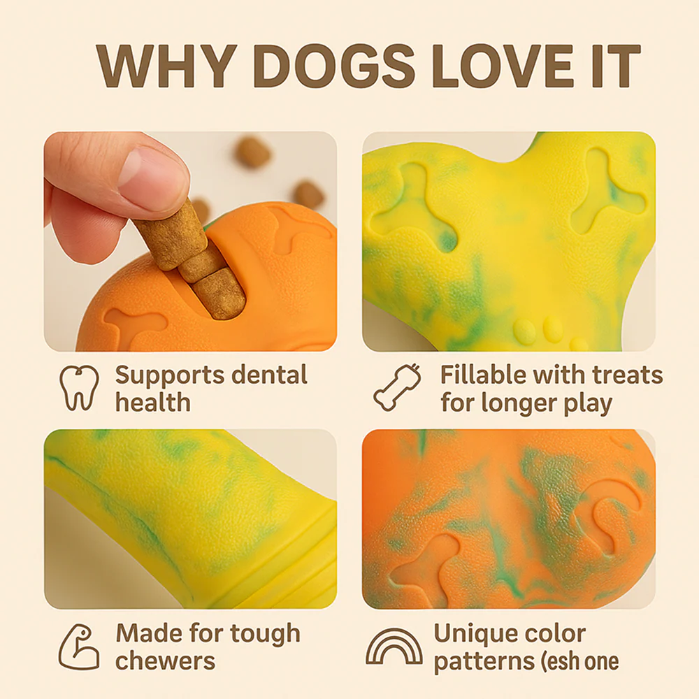 Talking Dog Club Rubber Bone Treat Dispenser Toy for Dogs (Orange) - Image 4