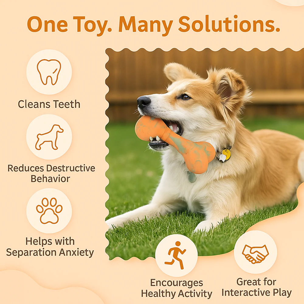 Talking Dog Club Rubber Bone Treat Dispenser Toy for Dogs (Orange) - Image 5