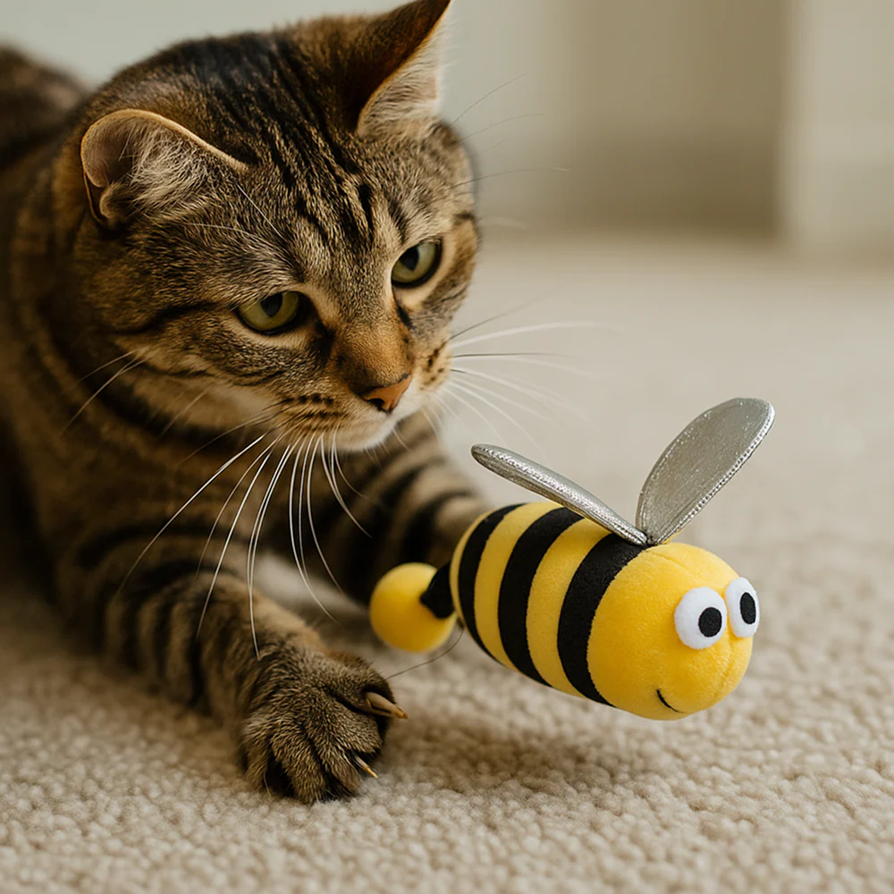 Talking Dog Club Shake a Bee Vibrating Catnip Toy for Cats (Yellow and Black) - Image 3
