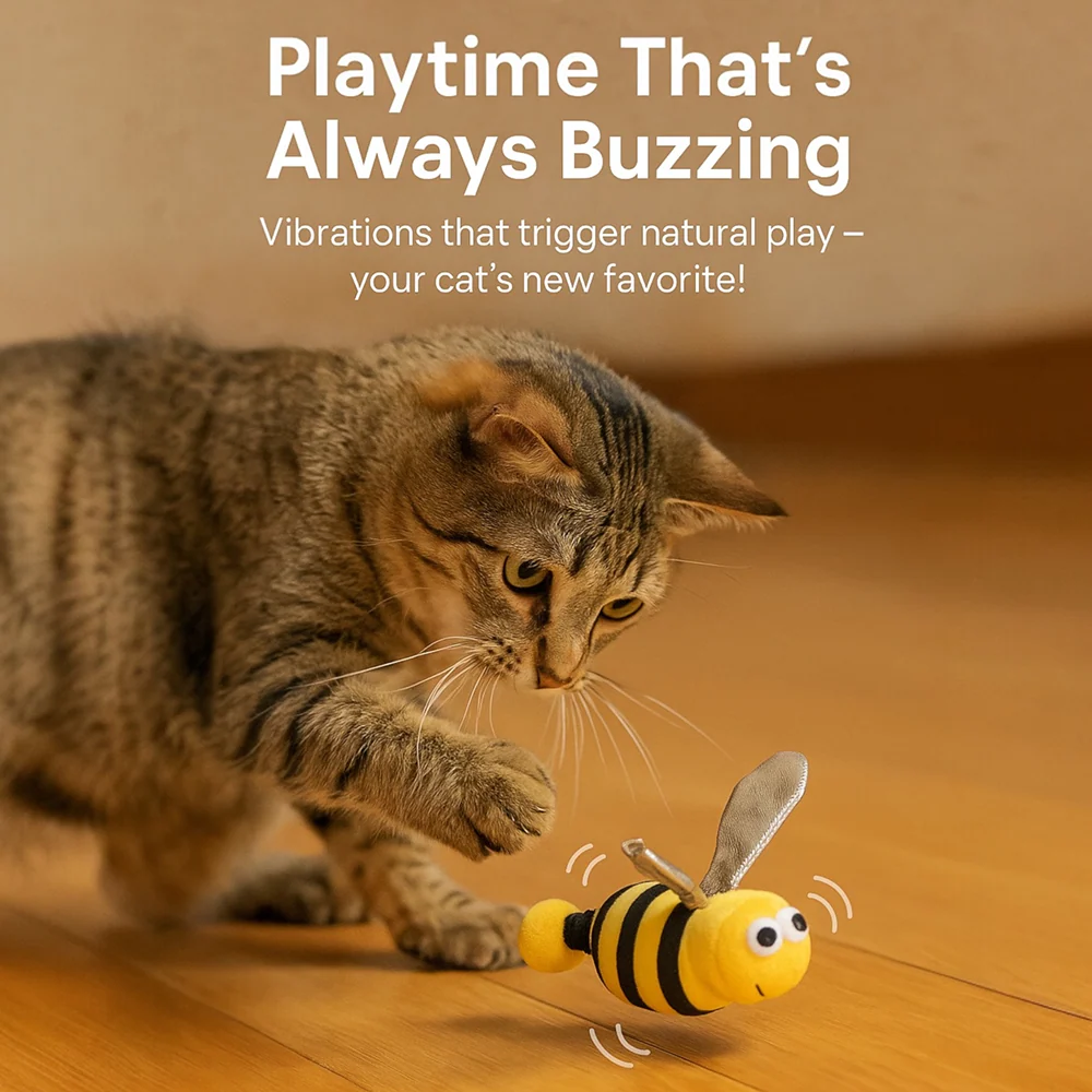 Talking Dog Club Shake a Bee Vibrating Catnip Toy for Cats (Yellow and Black) - Image 6