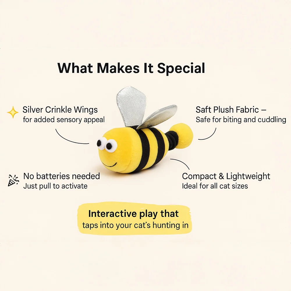 Talking Dog Club Shake a Bee Vibrating Catnip Toy for Cats (Yellow and Black) - Image 7