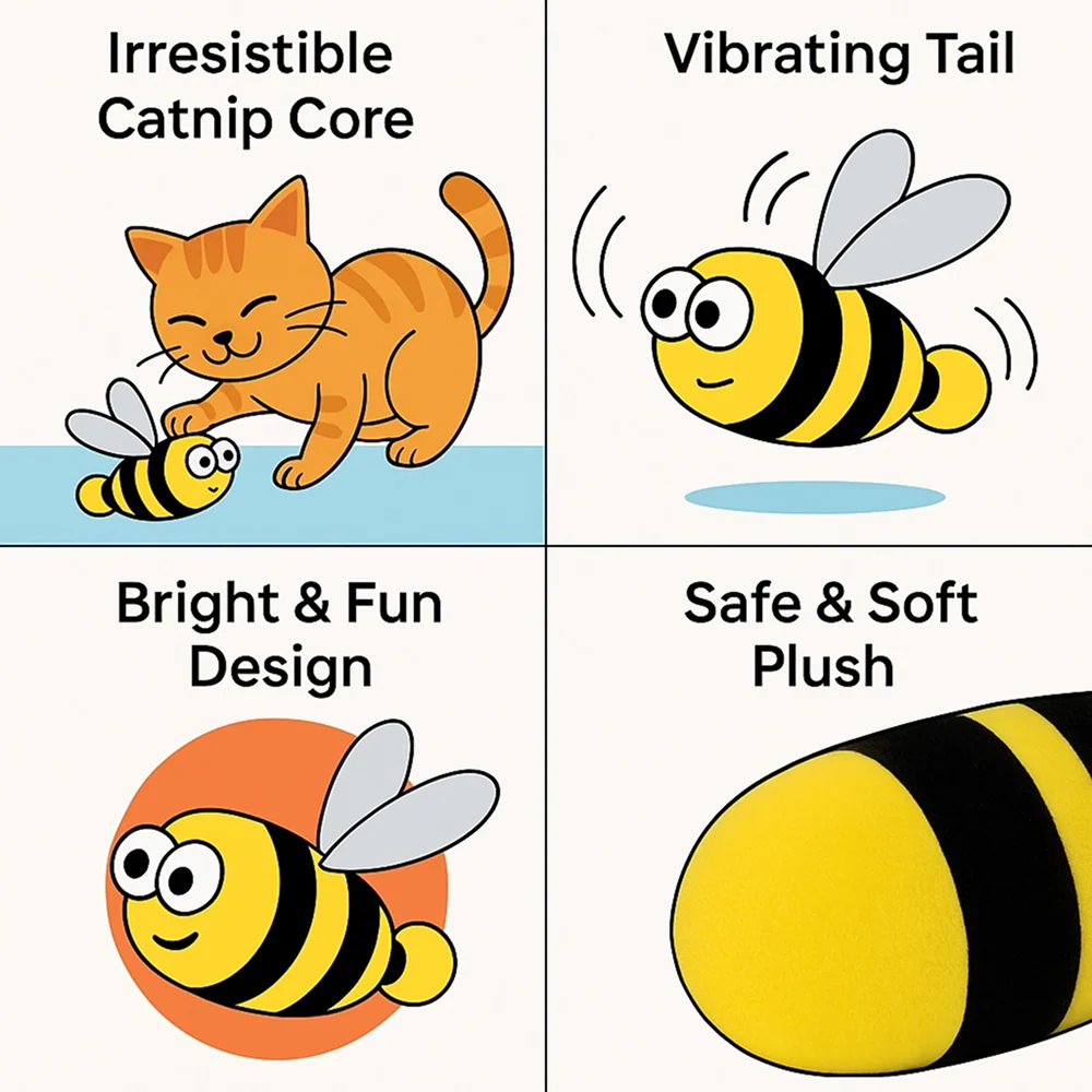 Talking Dog Club Shake a Bee Vibrating Catnip Toy for Cats (Yellow and Black) - Image 8