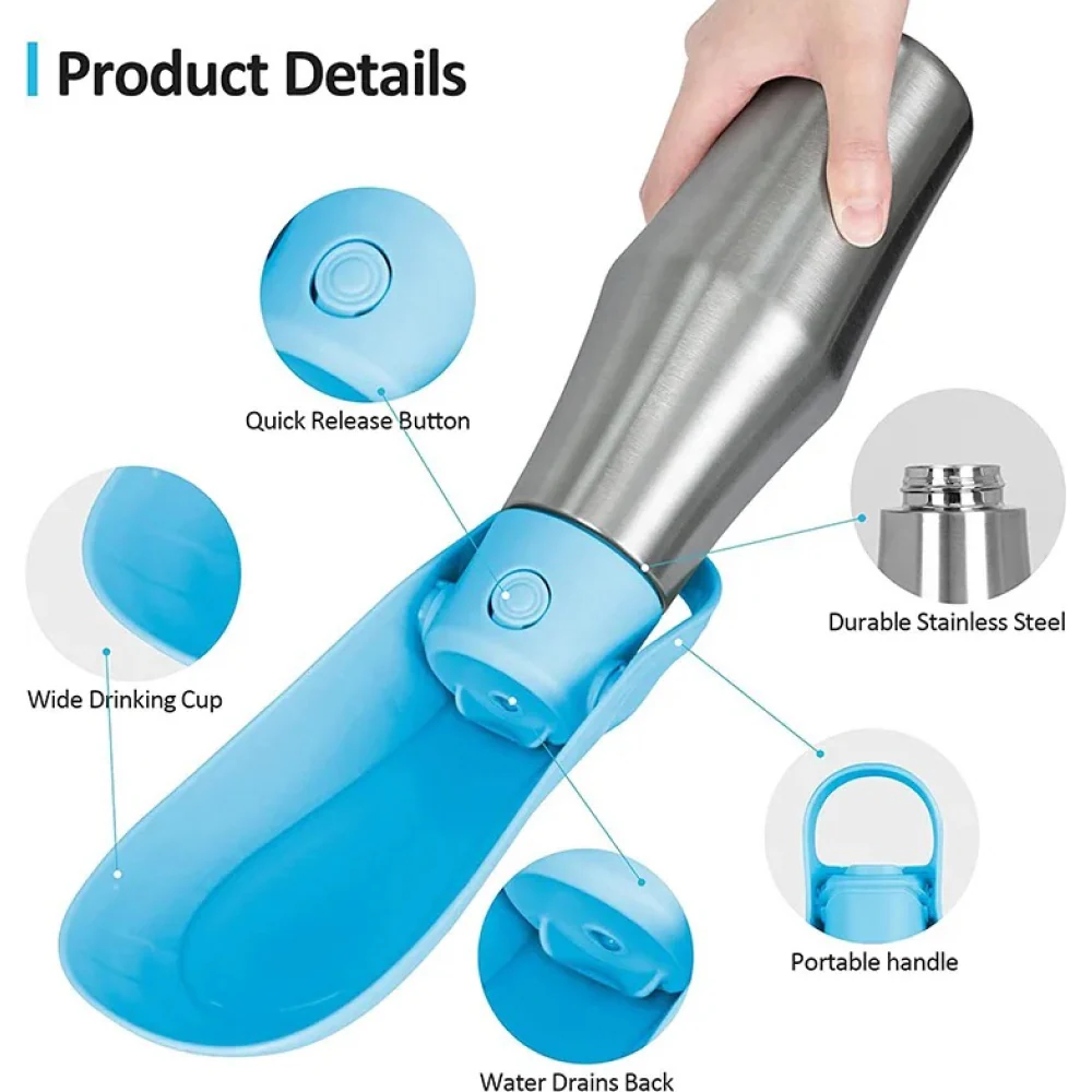 Talking Dog Club Stainless Steel Travel Water Bottle for Dogs (Sliver/Grey) - Image 3