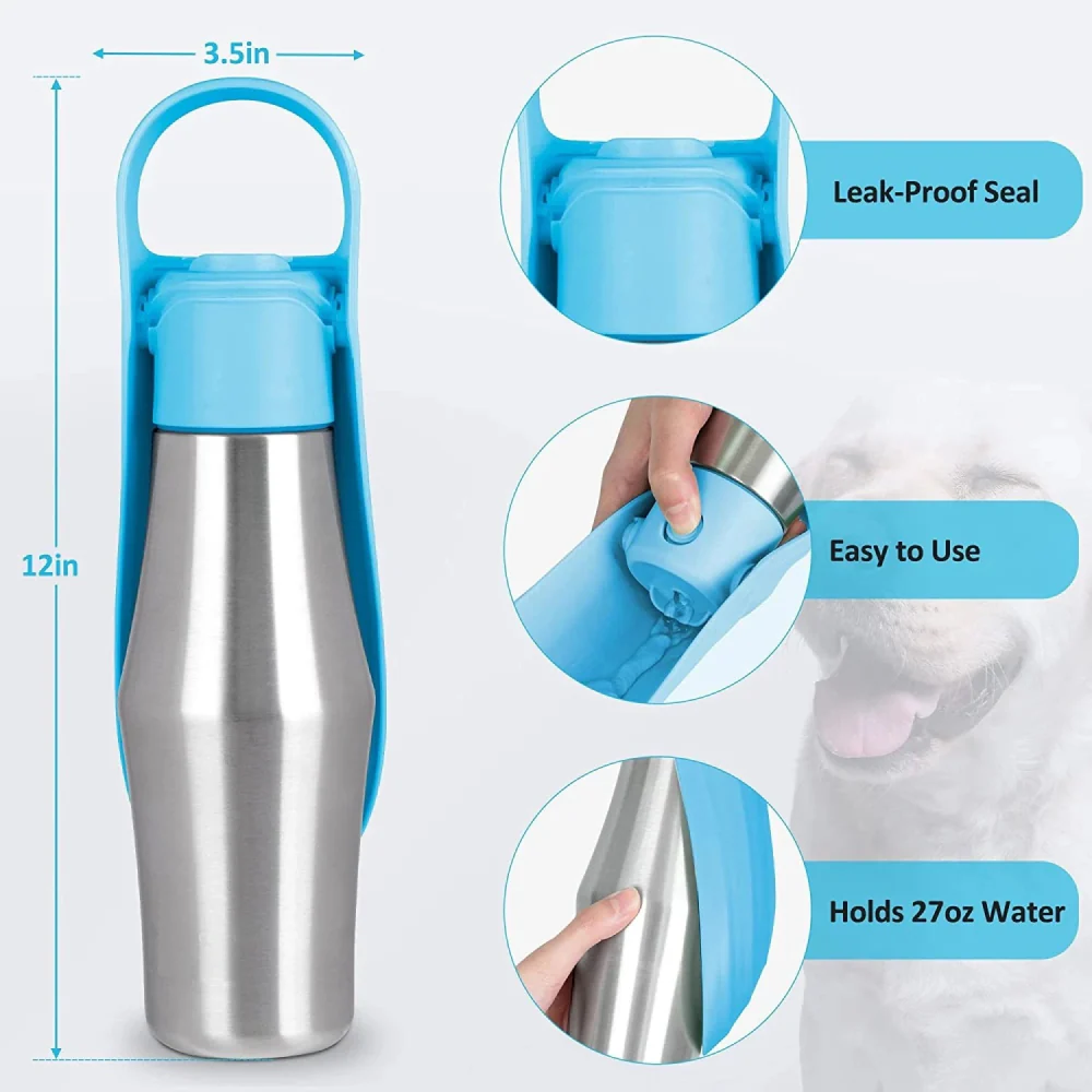 Talking Dog Club Stainless Steel Travel Water Bottle for Dogs (Sliver/Grey) - Image 4