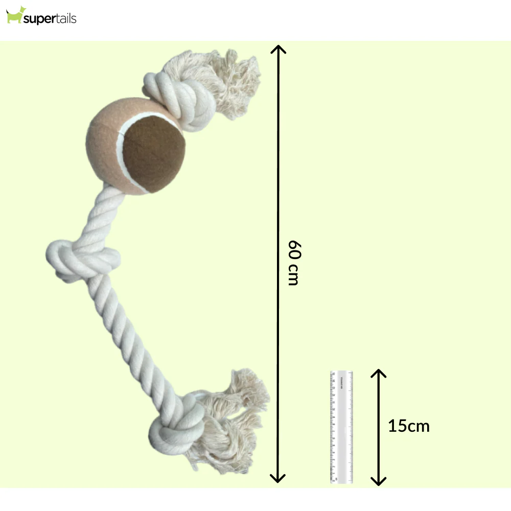 Talking Dog Club Extra Large Tug Ball and Rope Toy for Dogs (White/Brown) - Image 2