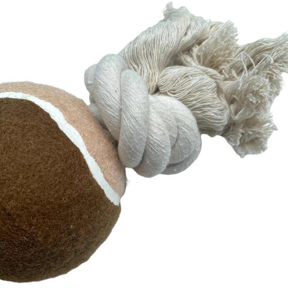 Talking Dog Club Extra Large Tug Ball and Rope Toy for Dogs (White/Brown) - Image 3