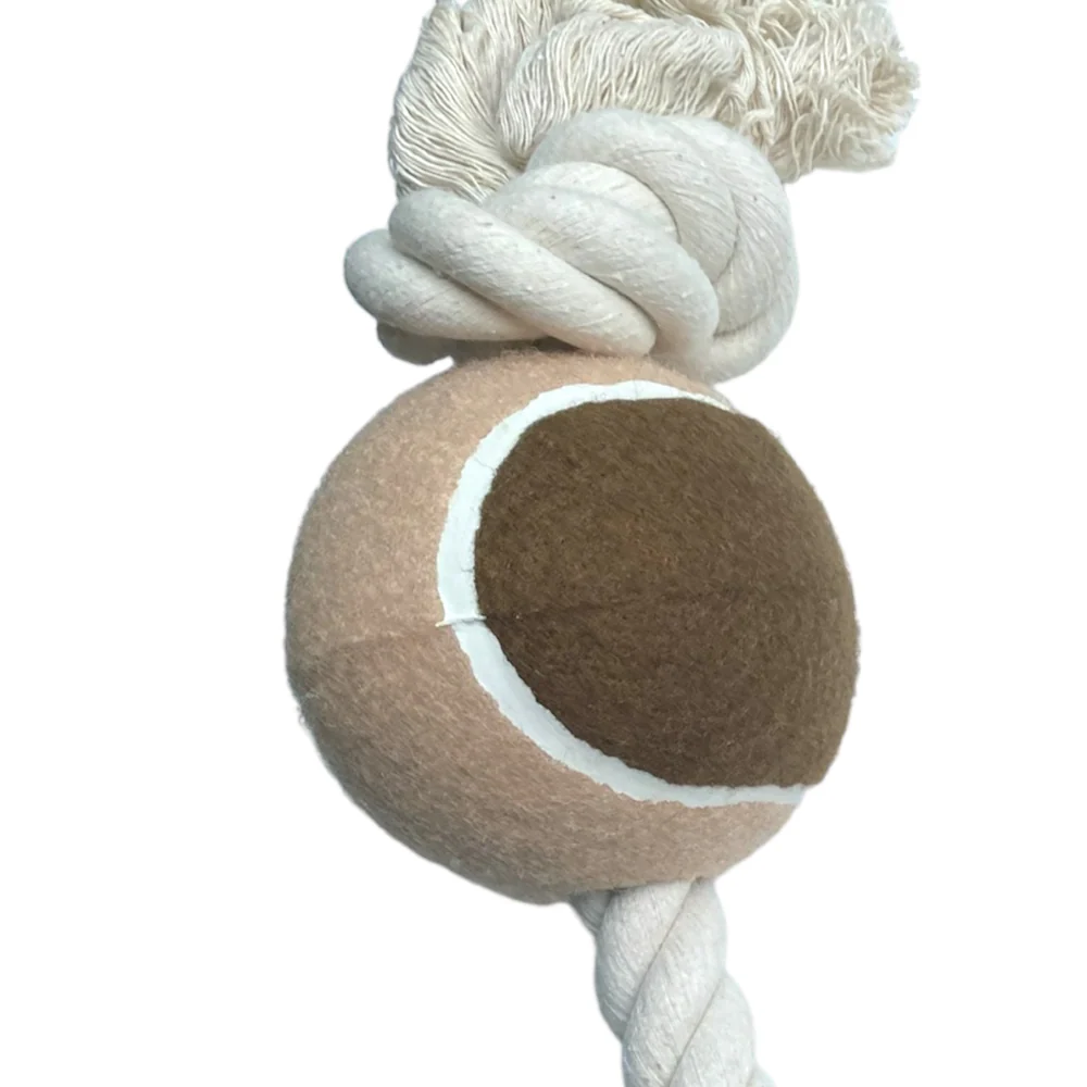 Talking Dog Club Extra Large Tug Ball and Rope Toy for Dogs (White/Brown) - Image 4