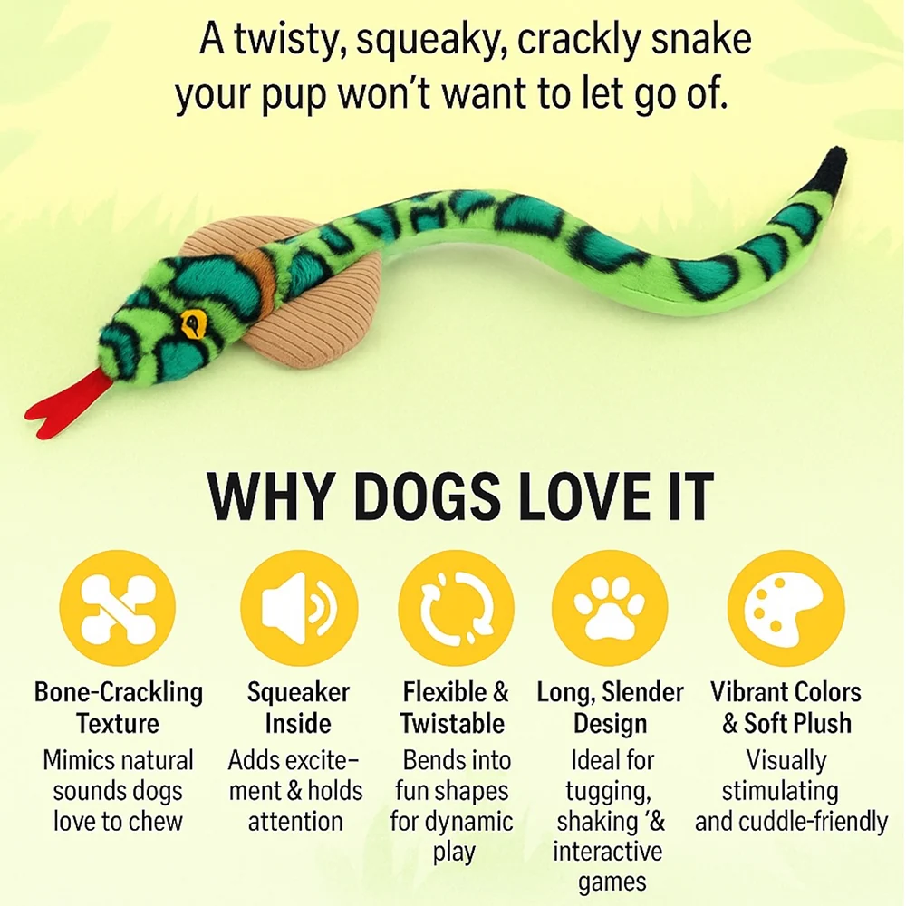 Talking Dog Club XL Cobra Rattle Plush Toy for Dogs (Green) - Image 4