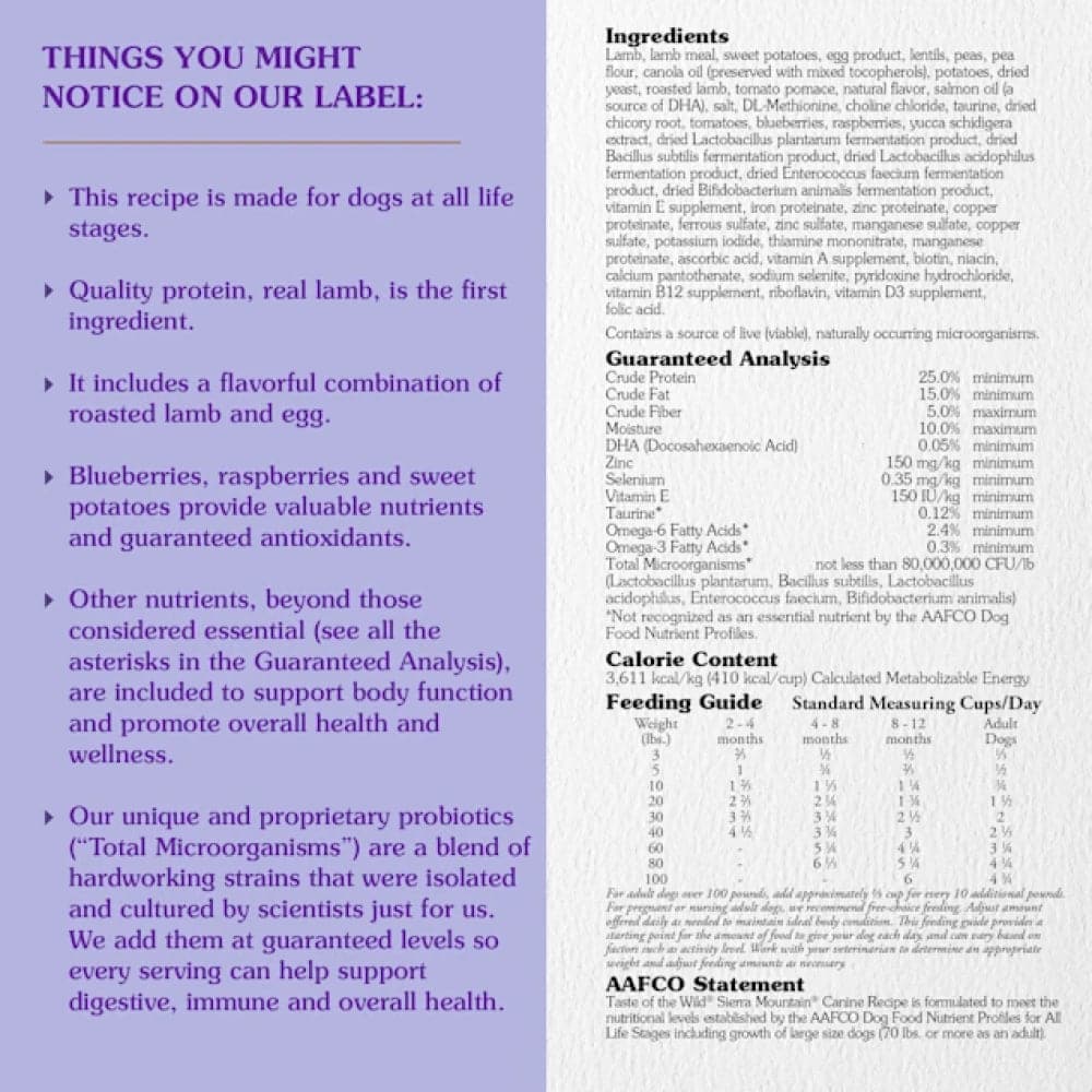 Taste of the Wild Sierra Mountain Canine Recipe with Roasted Lamb Dog Dry Food | Grain Free Formula - Image 3