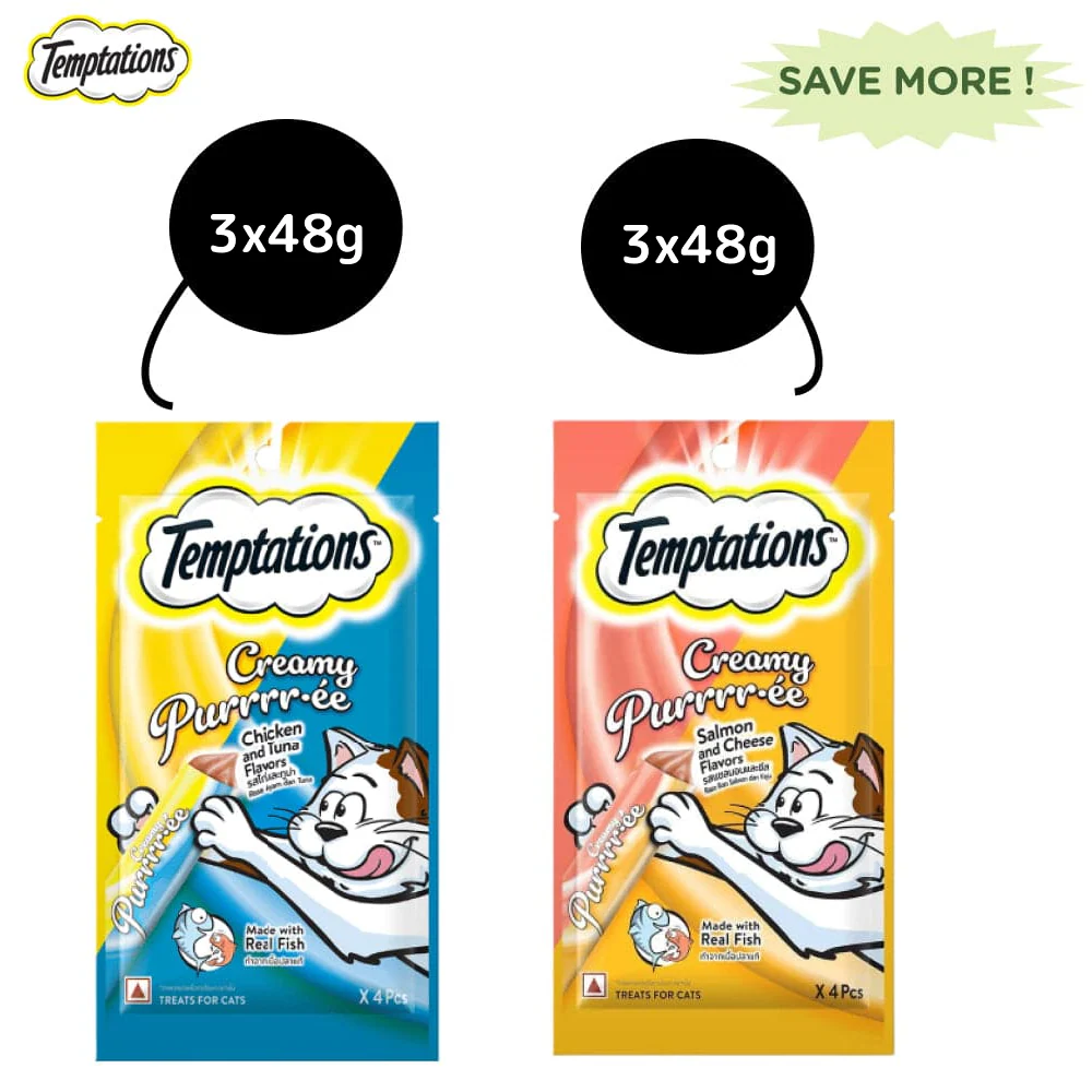 Temptations Creamy Purrrr ee Salmon & Cheese and Creamy Purrrr ee Chicken & Tuna Cat Treats Combo - Image 10