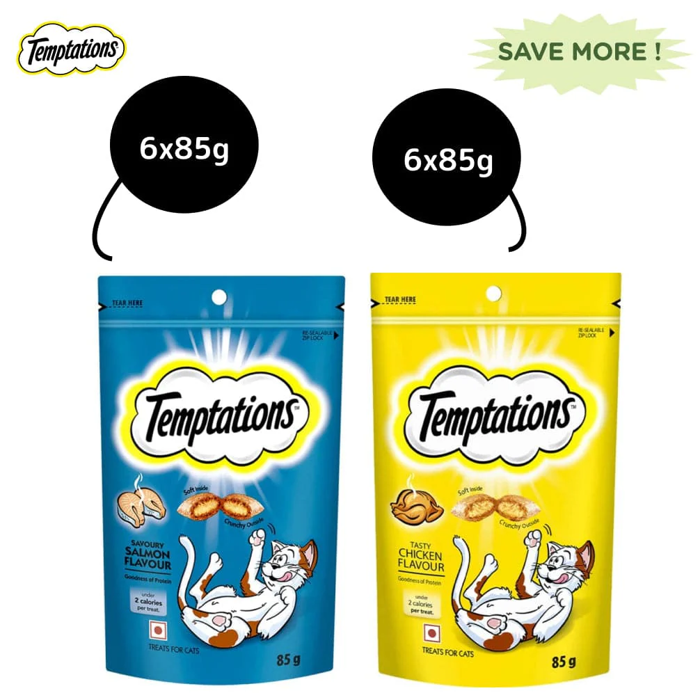 Temptations Tasty Chicken and Savoury Salmon Flavour Cat Treats Combo - Image 10