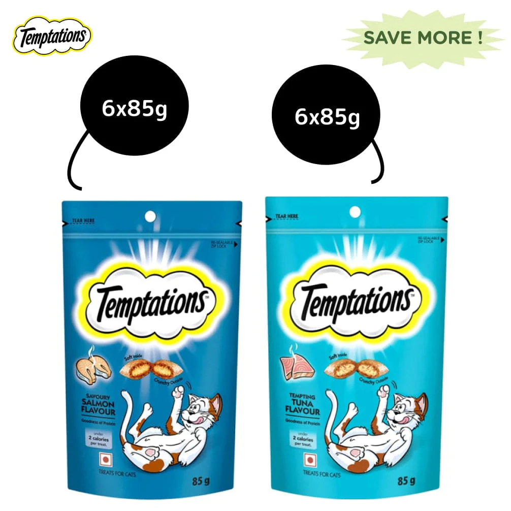 Temptations Tempting Tuna and Savoury Salmon Flavour Cat Treats Combo - Image 10