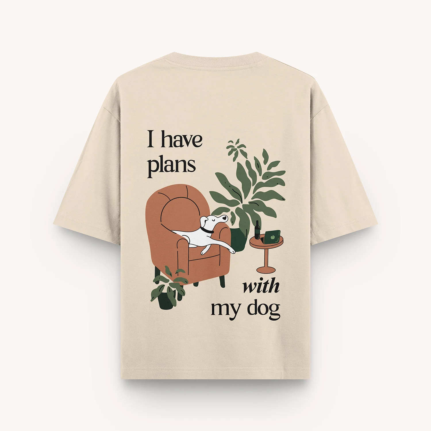 thePack Indie Merch Plans with My Dog Oversized T Shirt for Men and Women (Beige) - Image 2