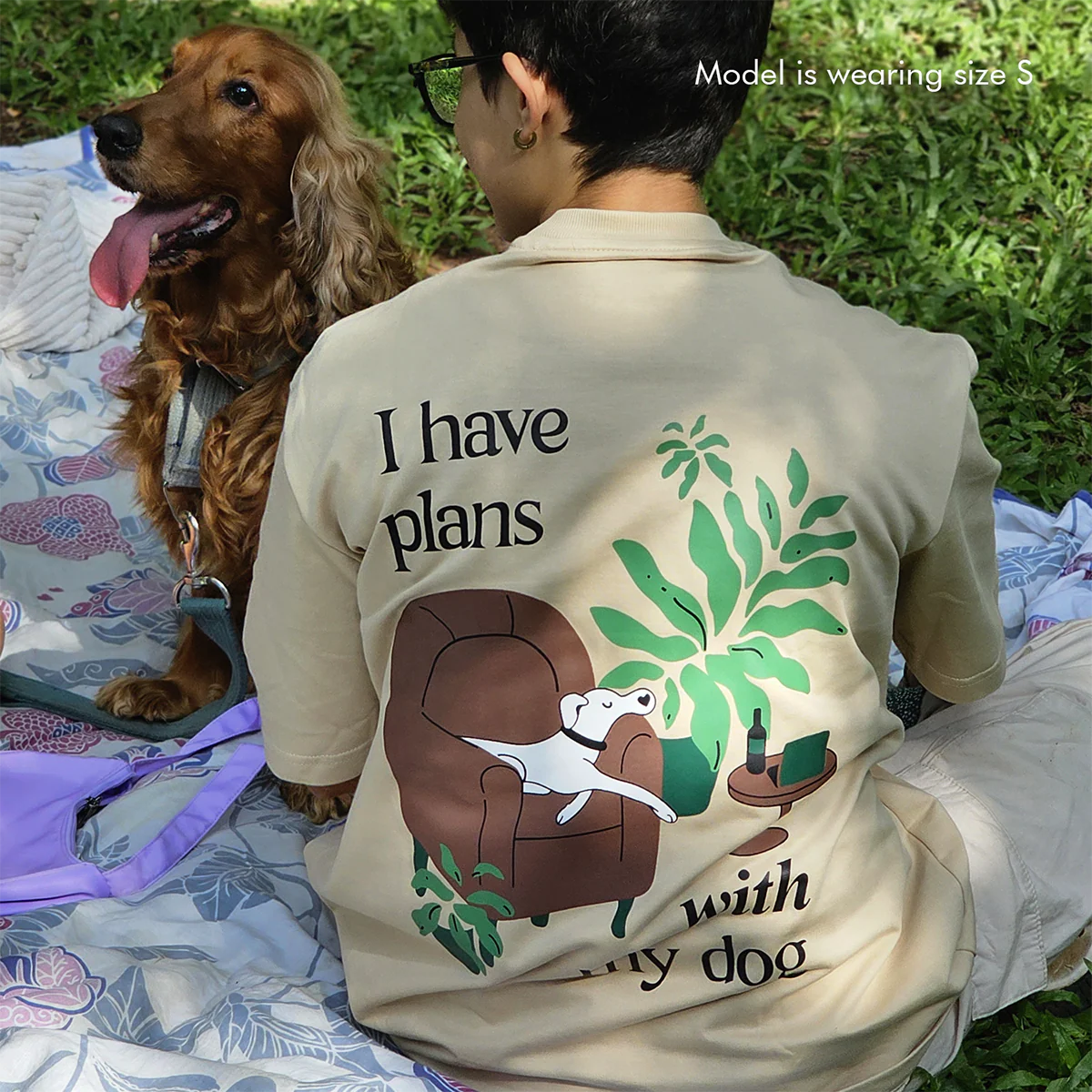 thePack Indie Merch Plans with My Dog Oversized T Shirt for Men and Women (Beige) - Image 4