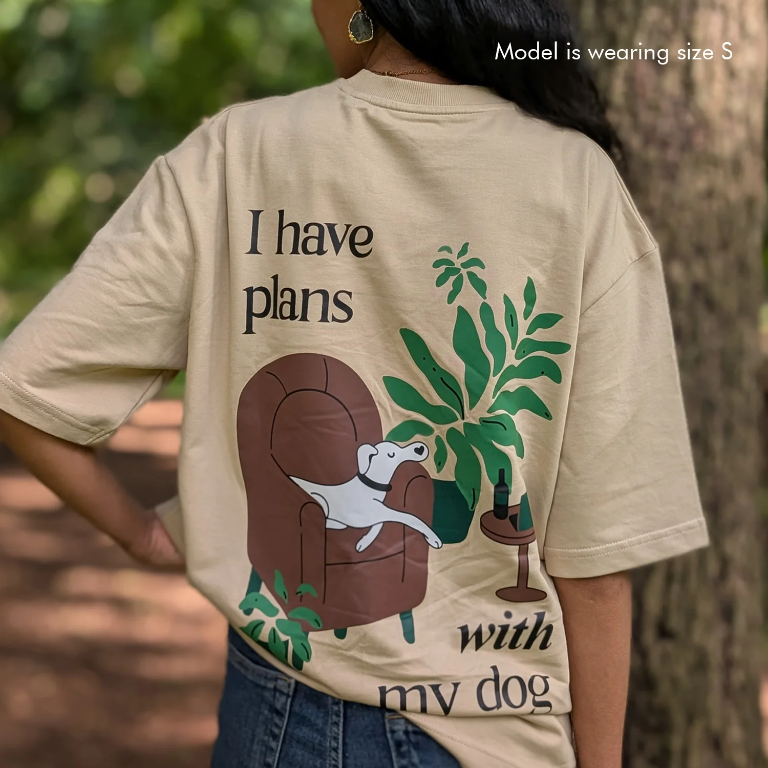 thePack Indie Merch Plans with My Dog Oversized T Shirt for Men and Women (Beige) - Image 5