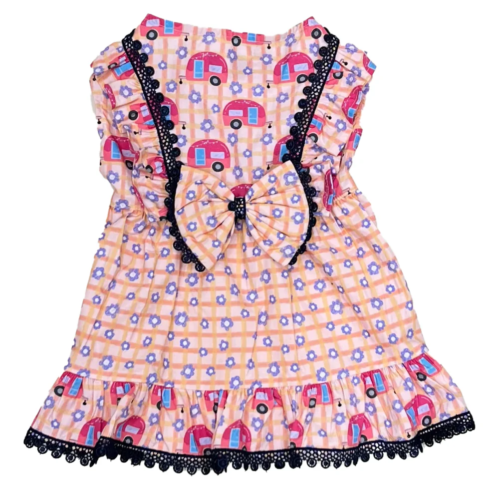 The Papaw Cartel Caravan Plaid Frilled Dress With A Bow for Dogs (Light Pink/Orange) - Image 3