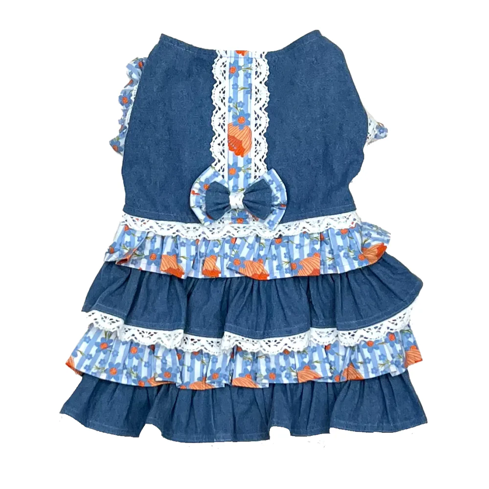 The Papaw Cartel Denim Floral Skirt Dress for Dogs (Blue) - Image 2