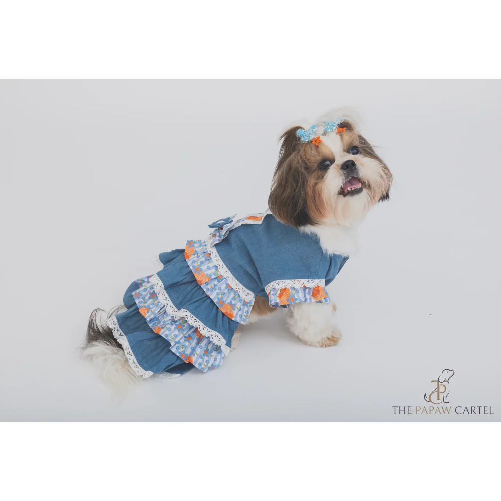The Papaw Cartel Denim Floral Skirt Dress for Dogs (Blue) - Image 3