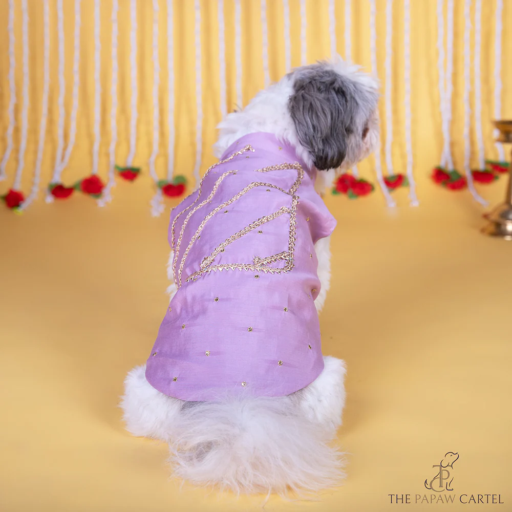 The Papaw Cartel Gota Patti Embroidered Sleeveless Sherwani for Dogs & Cats (Lilac) - Image 3