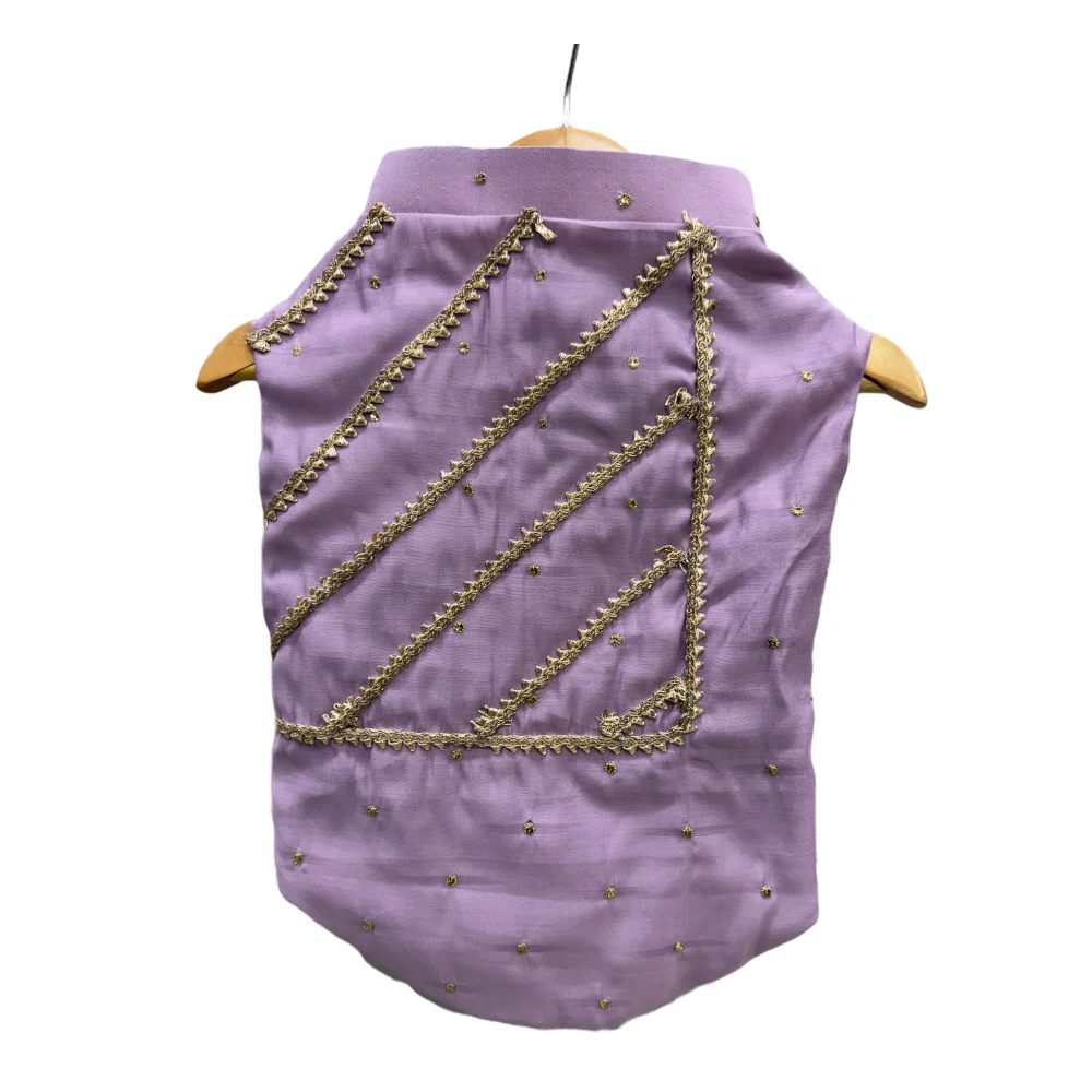 The Papaw Cartel Gota Patti Embroidered Sleeveless Sherwani for Dogs & Cats (Lilac) - Image 5