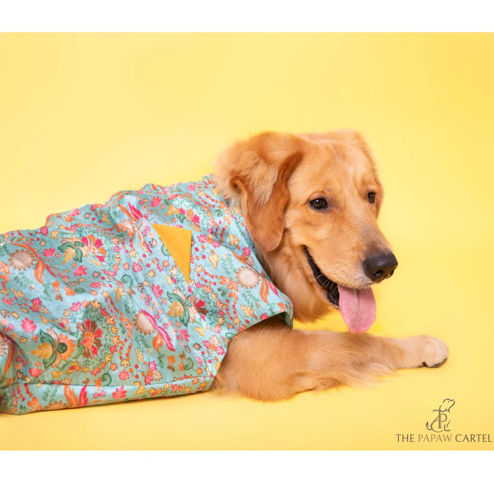 The Papaw Cartel Indo Floral Sleeveless Jacket With Pocket Square for Dogs (Blue) - Image 4